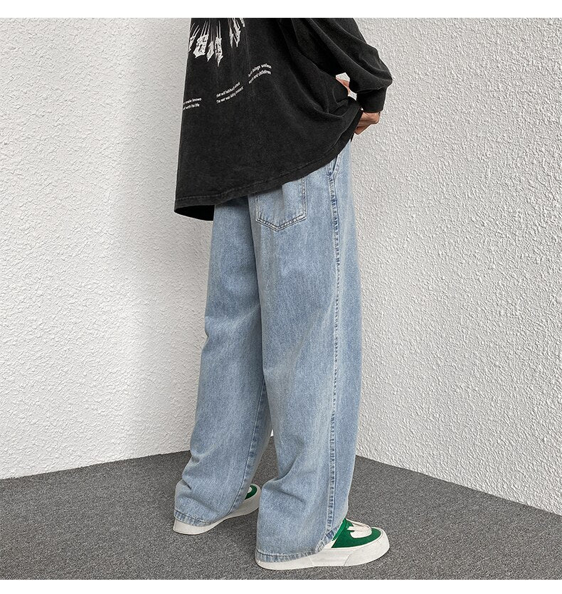 sanyamk Korean Fashion Men Wide Leg Jeans Spring Autumn New Streetwear Straight Baggy Denim Pants Male Elastic Waist Trousers 5XL-M