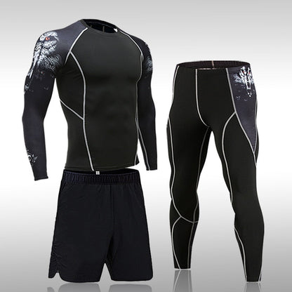 sanyamk Gym New Men&#39;s Compression Set Running Tights Workout Fitness Training Tracksuit Long Sleeves Shirts Sports Suits Rashgard Kit