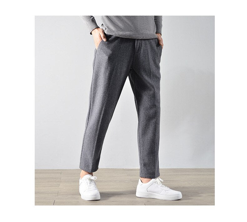 Bonsir Ep2122 Autumn Winter Men Cotton Wool Pants Business Casual Straight Basic Warm Comfortable Grey Simple Handsome Daily Trousers