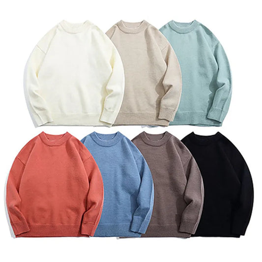 sanyamk 7 Solid Color Woman Sweater Men Pullover Knitted New Autumn Round Neck Fashion Casual Loose Vintage Knitwear Sweaters Tops