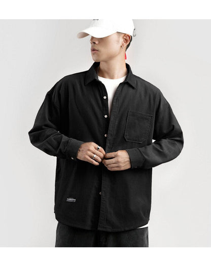 Bonsir Japanese System Male Vintage Flannel Shirt Autumn New Men's Solid Color Loose Long Sleeve Shirt oversized Man Shirt Koszula