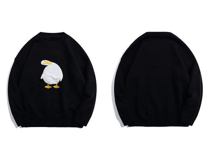 Bonsir Streetwear Harajuku Cartoon Duck Pattern Knitted Sweaters Loose Jumpers Fashion Casual Winter Sweater Pullover Men Women