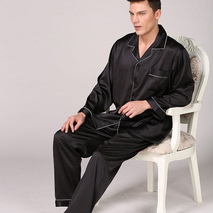 sanyamk Sleepwear Men Black Nightwear Long Sleeve Pajamas Sleeping Suit for Men Housewear Silk Pajamas for Men Sleepwear Mens Pajama Set