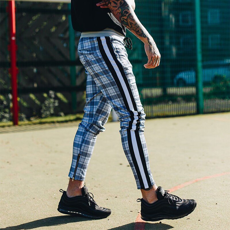 Bonsir Fashion Striped Plaid Pencil Pants Men Spring Summer Casual Jogger Trouser Male Harajuku Drawstring Long Pants Streetwear