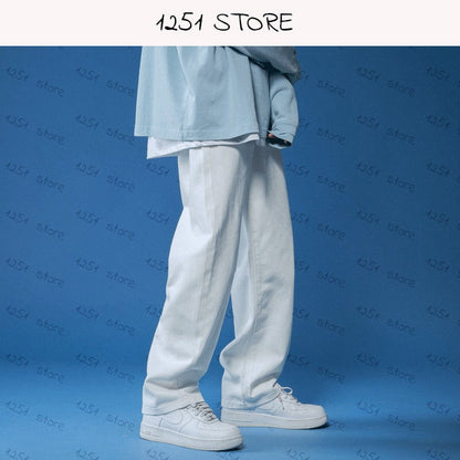 sanyamk Straight Jeans Men White Loose Denim Trousers Neutral Jean Streetwear Casual Summer Pure Wide Jeans Man Women Pants Hip Hop Bagy