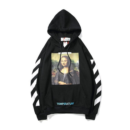 Bonsir High Street Mona Lisa Print Trend Functional Multi-pocket Design Hoodie Pullover Unisex Harajuku Hip Hop Hooded Sweatshirt Tops