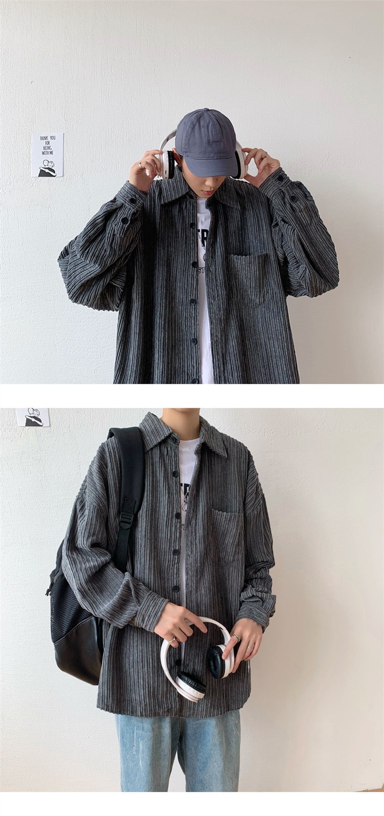 sanyamk Autumn Corduroy Shirt Men Fashion Retro Solid Color Cotton Casual Shirt Man Streetwear Wild Loose Long-sleeved Shirts Men M-2XL