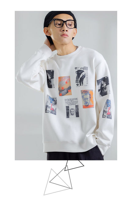 Bonsir S20019 New Arrival Men Sweatshirts Hip Hop Punk Streetwear Sport Casual Trendy Loose Digital Printing Handsome Cotton Pullovers