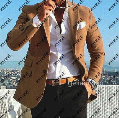 sanyamk 2020 New Brown Suit Jacket For Men  Woolen Tweed Balzer Formal Notch Lapel Business Slim Fit Groom Tuxedos For Winter Coat