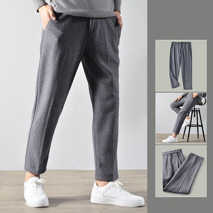 Bonsir Ep2122 Autumn Winter Men Cotton Wool Pants Business Casual Straight Basic Warm Comfortable Grey Simple Handsome Daily Trousers