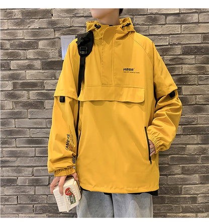 sanyamk New Fashion Mens Jacket Mulit Pocket Cargo Jackets Steetwear Autumn Hip Hop Windbreaker Coats Korean Fashion Hooded Coat