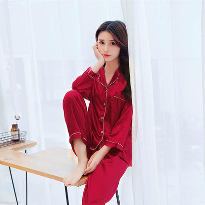 sanyamk Oversize 3XL Couples Satin Pajamas Set 2pcs Shirt&Pant Home Clothes Lovers Sleepwear Intimate Lingerie Men&Women Pyjamas Suit