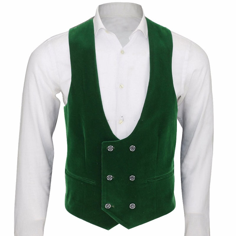 sanyamk Men's velvet double-breasted one-piece men's suit vest V-neck slim-fit fashion custom wedding vest