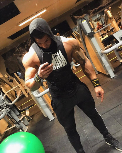 sanyamk 2022 New Male Summer sports Vest hooded Bodybuilding Tank Tops Gym Workout Fitness Cotton Sleeveless shirt men undershirt Vest