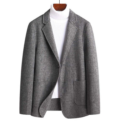 sanyamk Trendy Wollen Blazer Men Casual Slim Fit Plaid Wool Blazer Jacket Office Banquet Wedding Blazer Coat Man Clothing