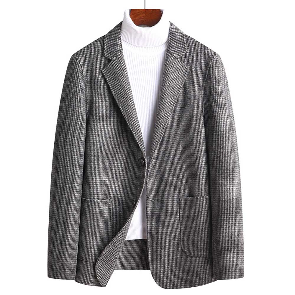 sanyamk Trendy Wollen Blazer Men Casual Slim Fit Plaid Wool Blazer Jacket Office Banquet Wedding Blazer Coat Man Clothing