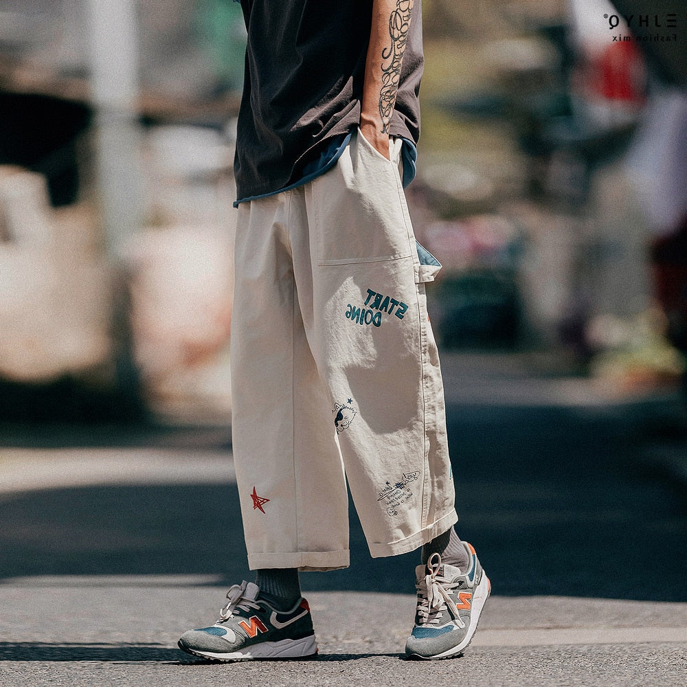 Bonsir Fresh and interesting printed casual pants, hip hop straight and handsome men's overalls The New listing Hot Sale