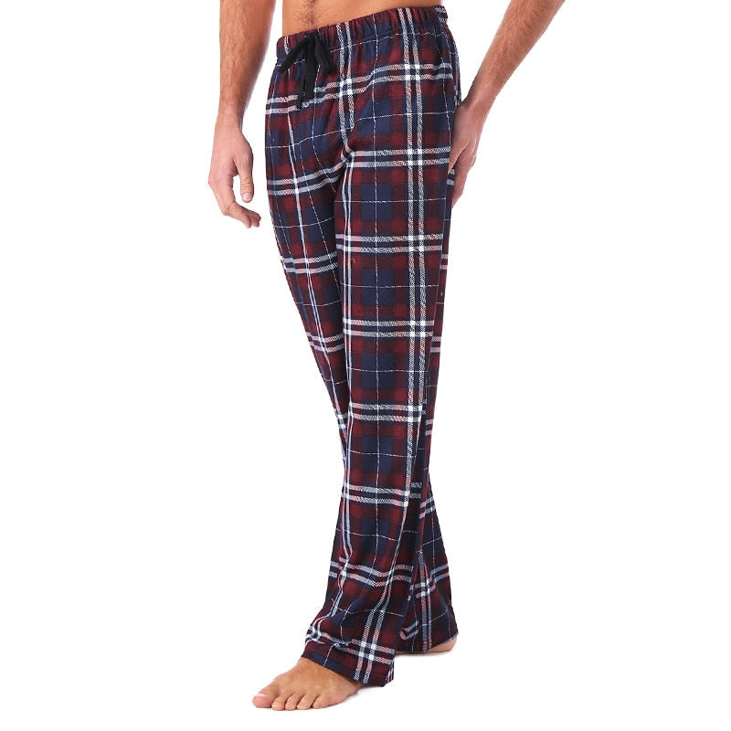 Bonsir Men's Home Pants Cotton Flannel Autumn Winter Warm Sleep Bottoms Male Plus Size Plaid Print Sleepwear Pajama Pants For Men