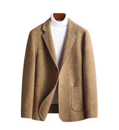 sanyamk Trendy Wollen Blazer Men Casual Slim Fit Plaid Wool Blazer Jacket Office Banquet Wedding Blazer Coat Man Clothing