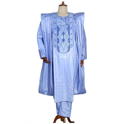 South African Traditional Wear Formal Attire Bazin Riche Dashiki Outfits Shirt Pants Robe Suit No Cap African Men Agbada