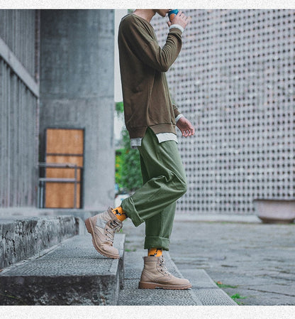 Bonsir Autumn Cotton Casual Pants Men's Fashion Black/Khaki/Green Straight Pants Men Streetwear Loose Hip-hop Cargo Pants Mens Overalls