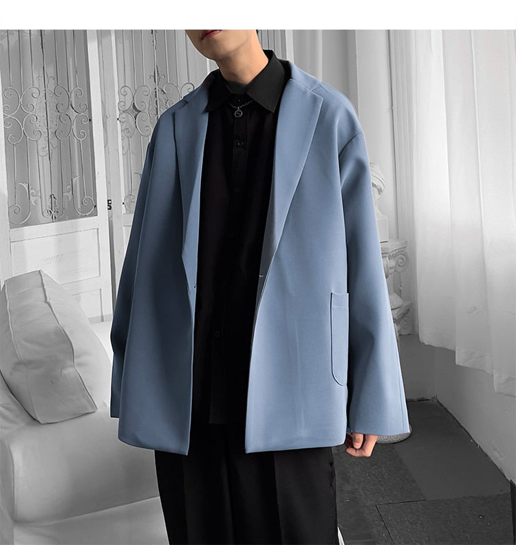 sanyamk Korean-style Blazers Men Leisure Trendy Loose One Button Suit Jackets Male Daily Streetwear All-match Simple Suit-tops 5 Colors
