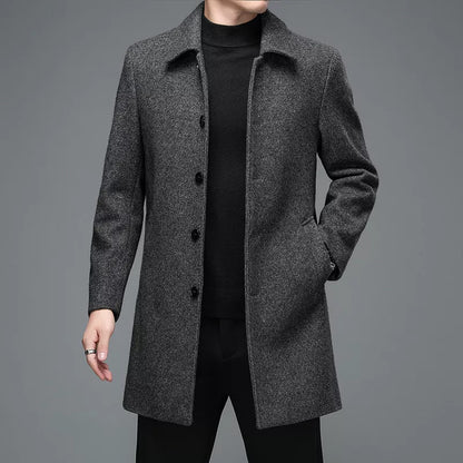 sanyamk High Quality Mens Winter Jackets and Coats Business Casual Woolen Jackets Coats Long Overcoat Men Turn Down Collar Wool Blends