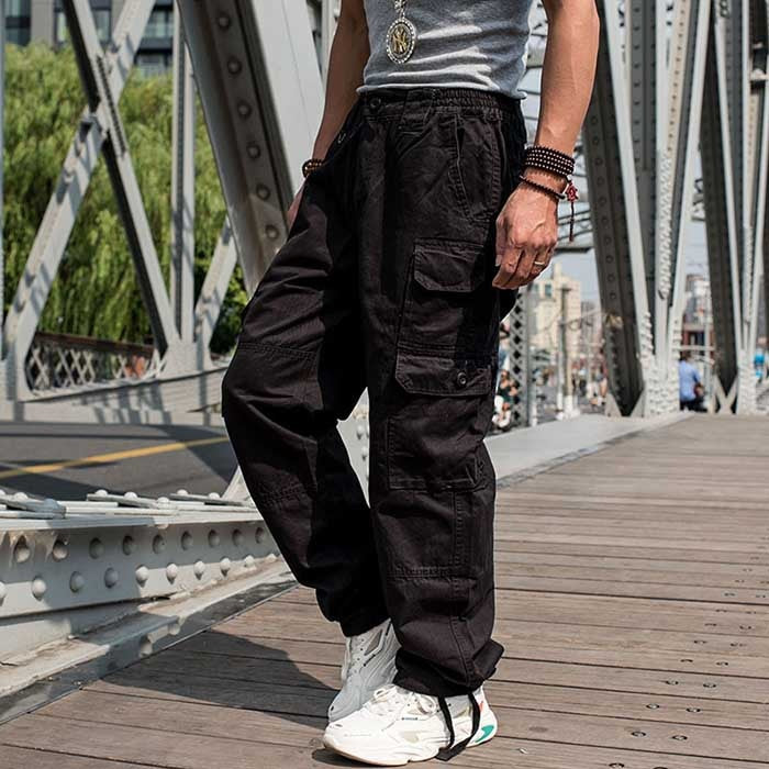 Bonsir Trendy Loose Baggy Cargo Pants Men Casual Tactical Trousers Leg Pocket Straight Pants Hiphop Harem Streetwear Clothing