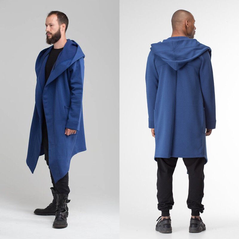 Hirigin New Men Winter Casual Hoodie Coat Solid Color Cardigan Cloak Coat Open Front Warm Long Outwear Autumn Winter