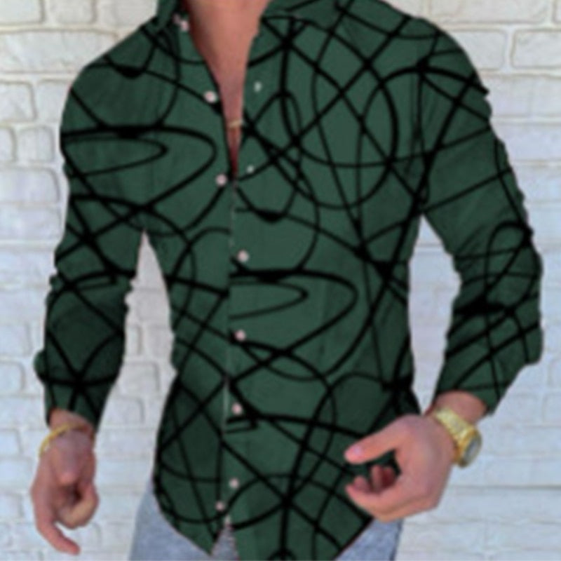 sanyamk trendy mens fashion mens summer outfits dope outfits mens street style mens spring fashion aesthetic outfits menAutumn Long Sleeve Casual Shirt Vintage Pattern Chain Printed Patchwork Men Shirts 2021 Spring Turn-down Collar Button Men's Top