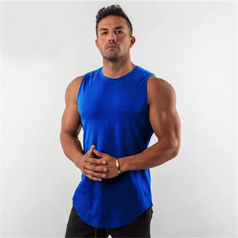 sanyamk Mens Plain Mesh Running Vest Summer Quick Dry Gym Clothing Bodybuilding Fitness Tank Top Sleeveless T Shirt Workout Singlets