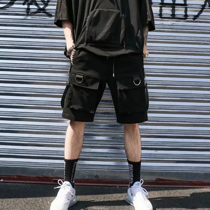 Bonsir Summer Men Shorts Techwear Japanese Harajuku Fashion Hip Hop Punk Streetwear Cargo Shorts for Male Joggers Ribbons Baggy Clothes