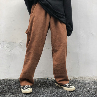 sanyamk Spring Corduroy Pants Men's Fashion Solid Color Retro Straight Pants Men Streetwear Wild Loose Hip Hop Trousers Mens Overalls