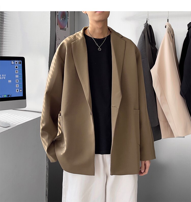 sanyamk Korean-style Blazers Men Leisure Trendy Loose One Button Suit Jackets Male Daily Streetwear All-match Simple Suit-tops 5 Colors