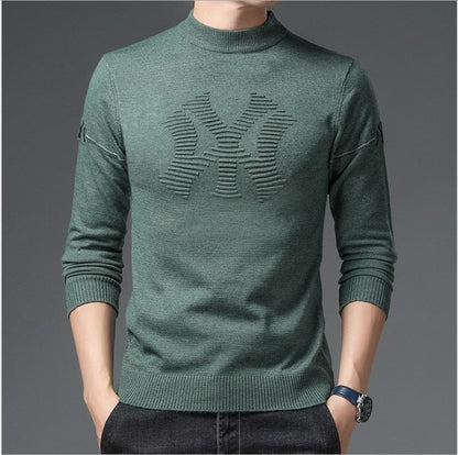 sanyamk Top Grade Half Turtleneck Jacquard Sweater Men Fashion Luxury Knit Winter Warm Woolen Trendy Pullovers Casual Male Base Shirt