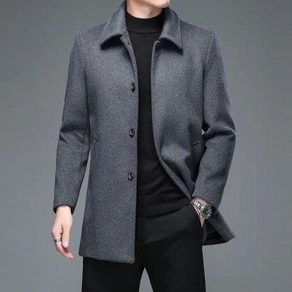 sanyamk High Quality Mens Winter Jackets and Coats Business Casual Woolen Jackets Coats Long Overcoat Men Turn Down Collar Wool Blends