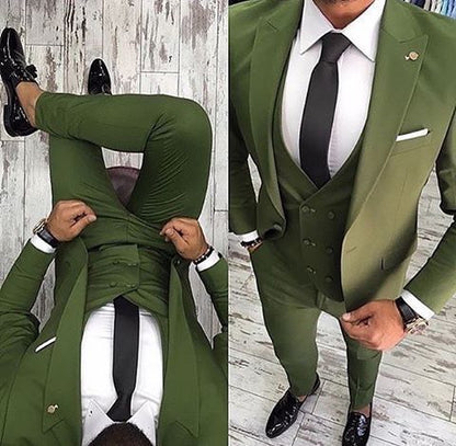 sanyamk Custom Made Men Suits Olive Green Groom Tuxedos Notch Lapel Groomsmen Wedding Best Man 3 Pieces ( Jacket+Pants+Vest+Tie ) C894