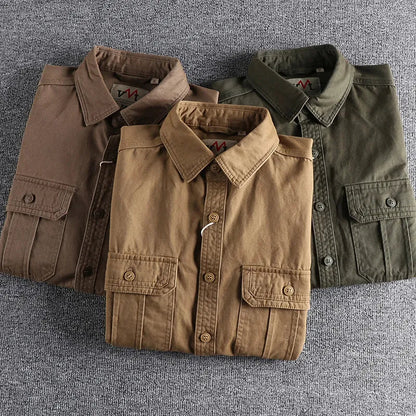 sanyamk American Tooling Multi-pocket Slim Shirt Simple Wash All-match Long-sleeved Shirt Casual Cargo Top High Quality Retro Nostalgia