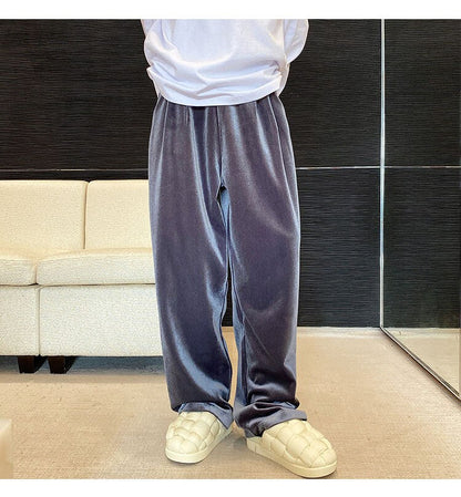 Bonsir Men Velvet Thicken Loose Casual Vintage Korean Fashion Straight Pant Man Women Streetwear Hip Hop Trousers Autumn Winter Pants