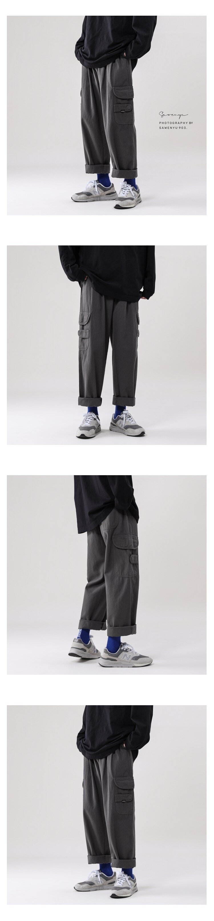 Bonsir Japan Style Men Cargo Pants Male Straight Casual Loose Joggers Autumn Winter Hip Hop Mopping Trousers Streetwear All-match Pants