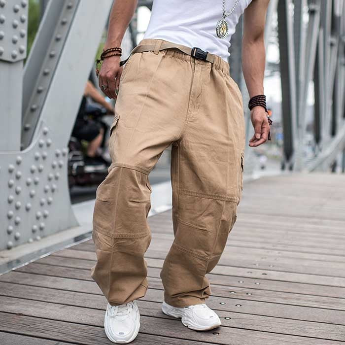 Bonsir Trendy Loose Baggy Cargo Pants Men Casual Hiphop Harem Cotton Straight Trousers Wide Leg Plus Size Streetwear Clothing