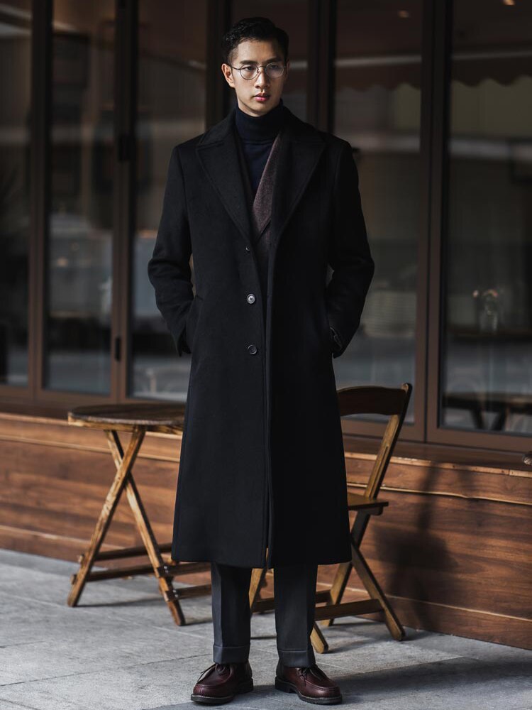 Bonsir Autumn Winter Long Warm Black Trench Coat Men Single Breasted Luxury Wool Blends Overcoat High Quality Clothing