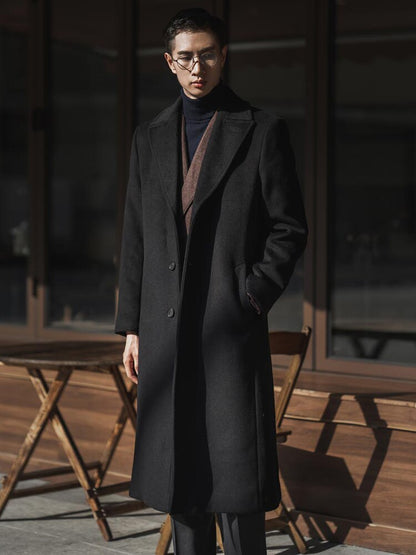 Bonsir Autumn Winter Long Warm Black Trench Coat Men Single Breasted Luxury Wool Blends Overcoat High Quality Clothing