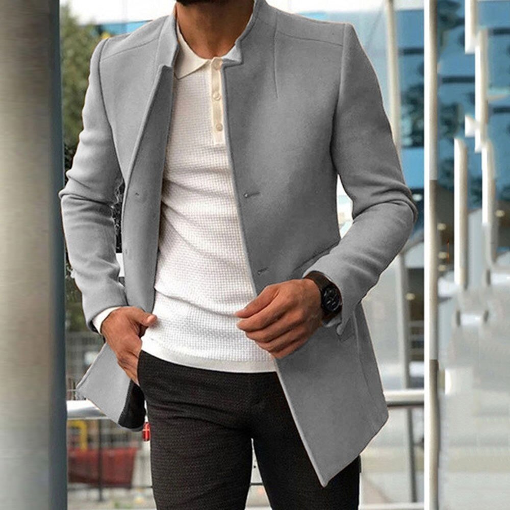 sanyamk New casual men's suit trend versatile texture solid color slim fitting woolen coat