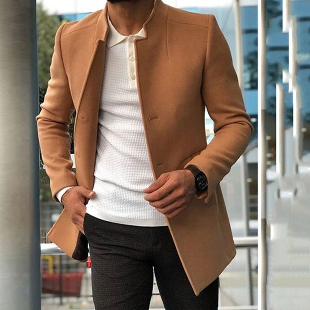 sanyamk New casual men's suit trend versatile texture solid color slim fitting woolen coat