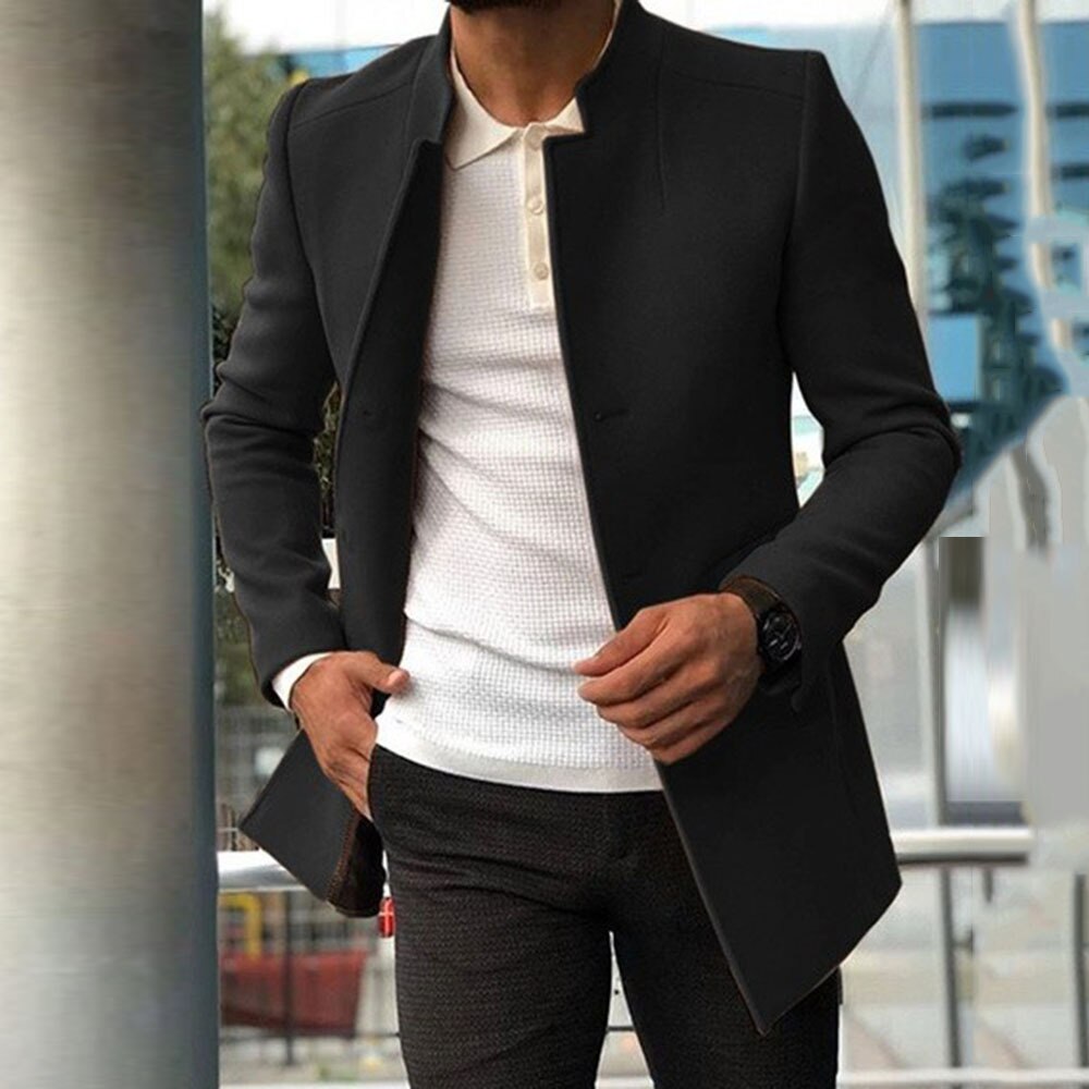 sanyamk New casual men's suit trend versatile texture solid color slim fitting woolen coat