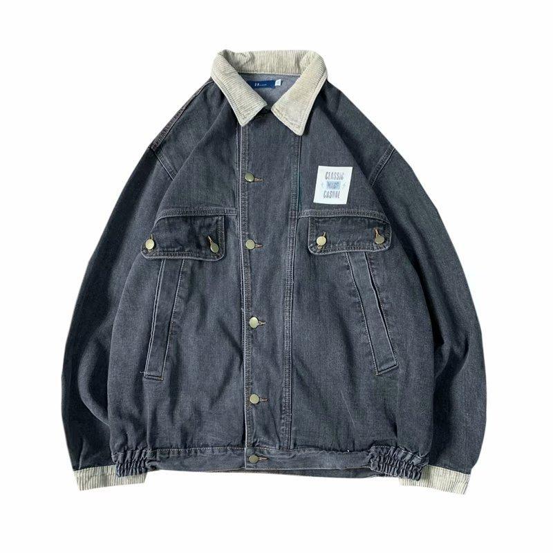 sanyamk 90s fashion men American Retro Denim Coat for Boys Spring and Autumn New Loose All-Match Fashion Handsome Casual Workwear Jacket