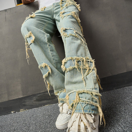 sanyamk 90s fashion men American Style Retro Wide Leg Jeans Men's American Style Trendy Loose Trousers High Street Wide Leg Pants