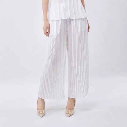straight-leg pants women's summer elastic waist high-end sense hand-pleated loose fashion commuting versatile casual pants tide