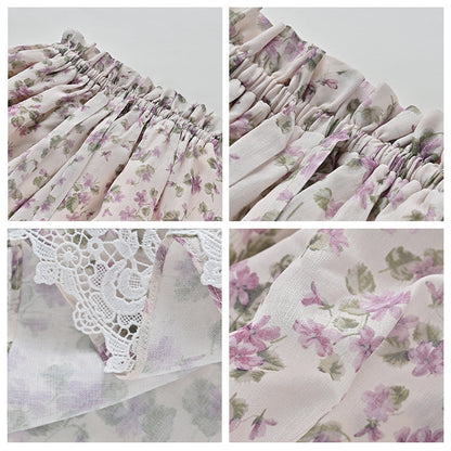 spring and summer new design floral skirt women's gentle wind temperament pleated a word medium and long skirt L1076